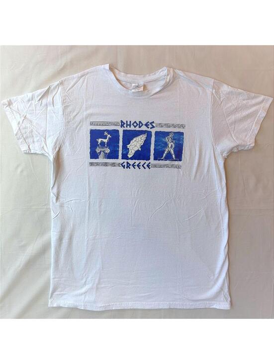 Tops - Rhodes Greece Souvenir T-Shirt White Large B&C Collection Tourist Tee Colossus
